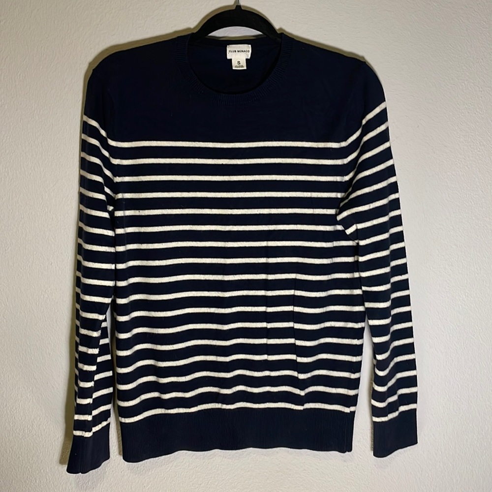 Club Monaco Cotton cashmere nautical striped navy sweater